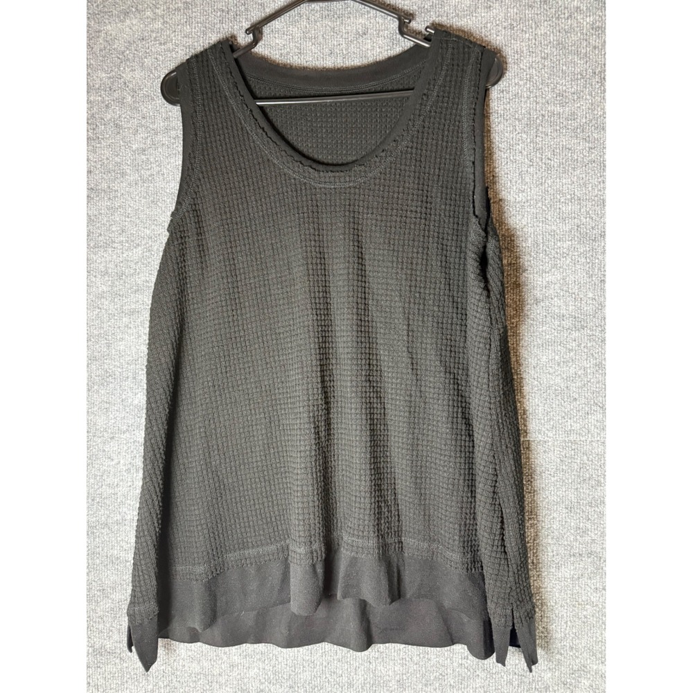 Womens Black Waffle‎ Knit Sleeveless Scoop Neck Relaxed Tank Top Size XL